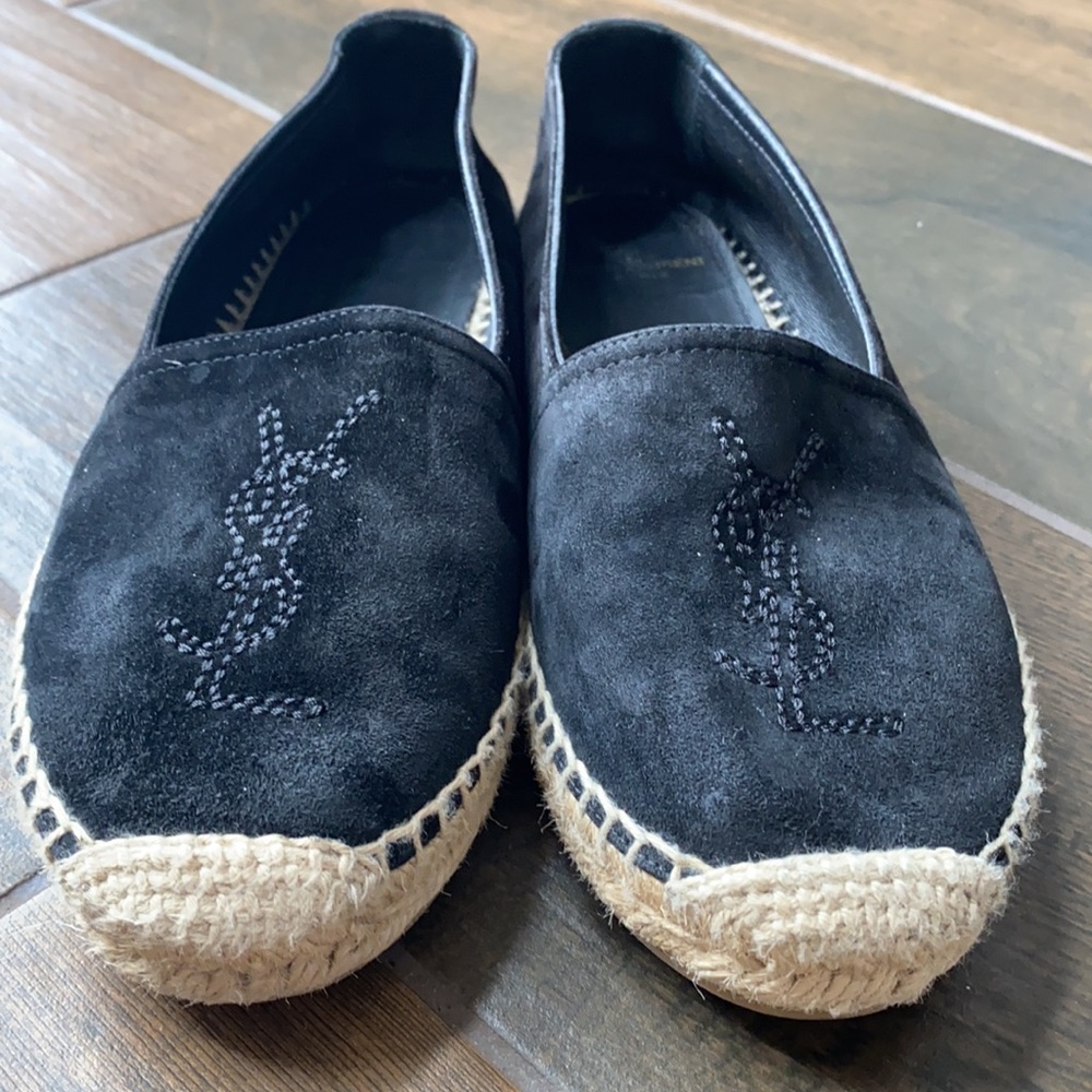 YSL Women's Saint Laurent Authenticated Espadrille Black Suede